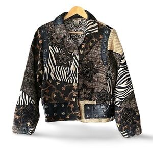 Sandy Starkman Silk and Leather Vintage Patchwork Jacket